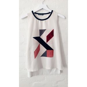 Zara geometric velvet panels top w/ velvet trim